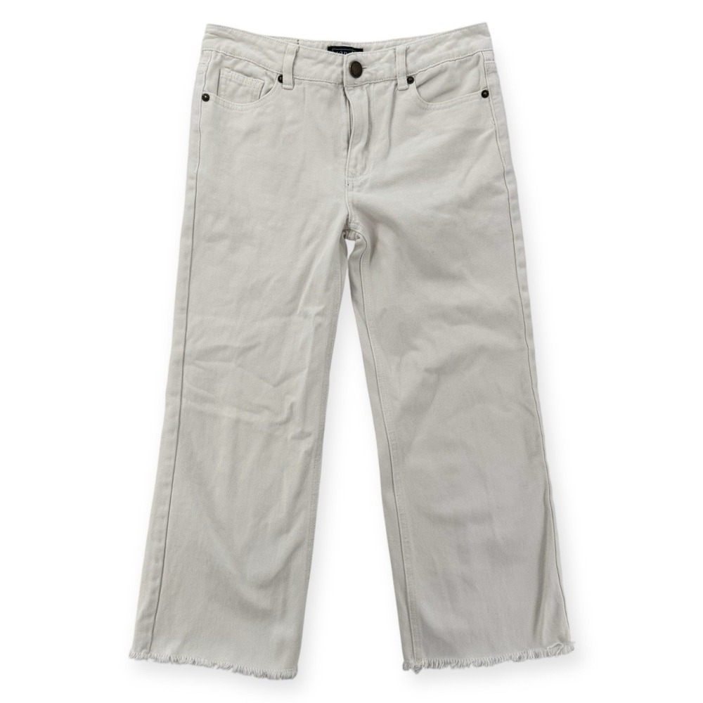 Lira Crop Jeans Womens 25 White Wide Leg Raw Fray Hem‎ Mid Rise Denim